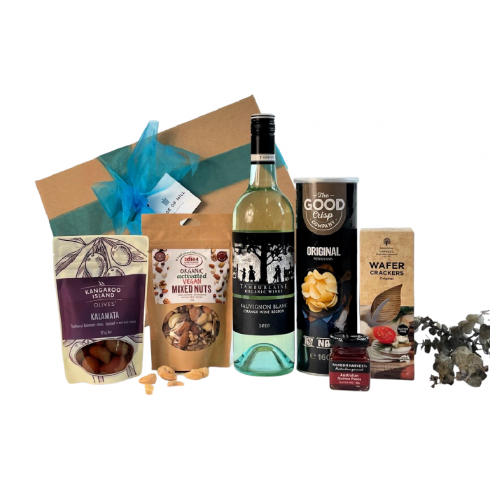 Organic Premium White Wine & Savoury Treats Gift Hamper
