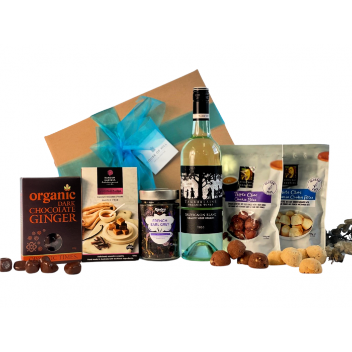 Organic Premium White Wine & Sweet Treats Gift Hamper