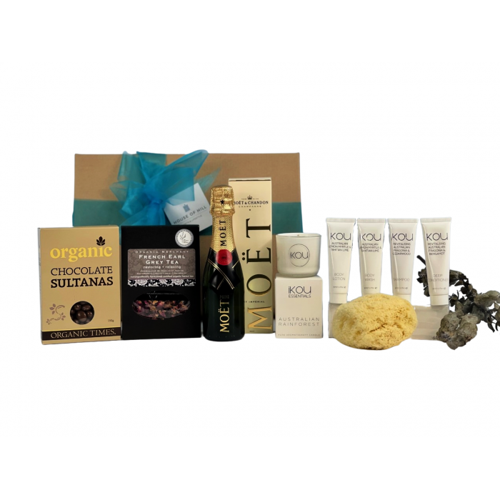 Pamper Hamper with Mini Champagne, Candle & Natural Bath Essentials