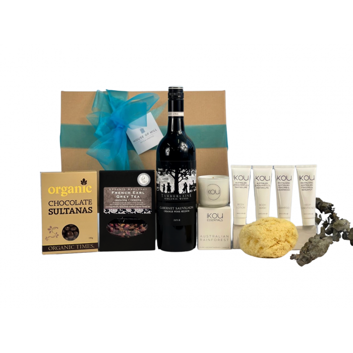 Pamper Hamper with Organic Red Wine, Candle & Natural Bathroom Essentials