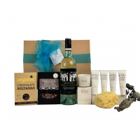 Pamper Hamper with Organic White Wine, Candle & Natural Bathroom Essentials