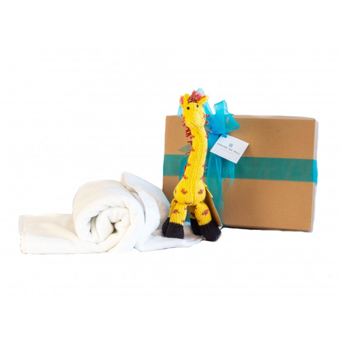 Baby Gift Hamper with Organic Knitted Bush Baby Giraffe