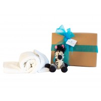 Baby Gift Hamper with Organic Knitted Bush Baby Zebra