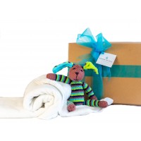 Baby Gift Hamper with Organic Knitted Stripey Bunny (Green)