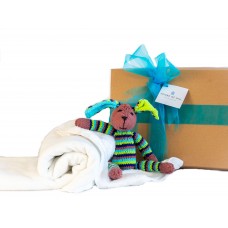 Baby Gift Hamper with Organic Knitted Stripey Bunny (Green)