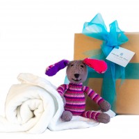 Baby Gift Hamper with Organic Knitted Striped Bunny (Pink)