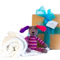 Baby Gift Hamper with Organic Knitted Striped Bunny (Pink)