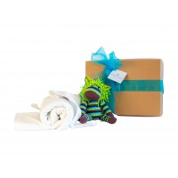Baby Gift Hamper with Organic Knitted Striped Zebra (Green)