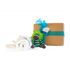 Baby Gift Hamper with Organic Knitted Striped Zebra (Green)