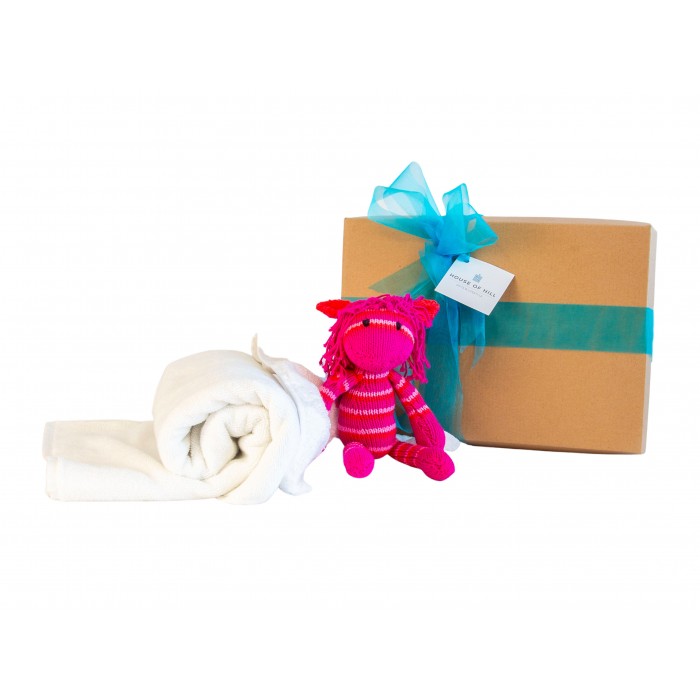 Baby Gift Hamper with Organic Knitted Striped Zebra (Pink)