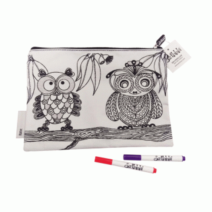 Scribbla Colouring In Pencilcase and Fabric Pen Set 'Owls'