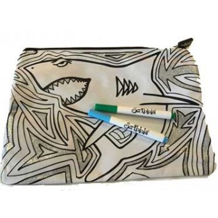 Scribbla Colouring In Pencilcase and Fabric Pen Set 'Shark'